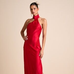Lulus Madalena Red Satin Cowl Back Maxi Dress - Size S